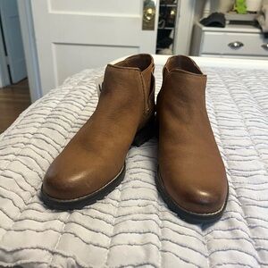Clarks Tan Leather Ankle Booties